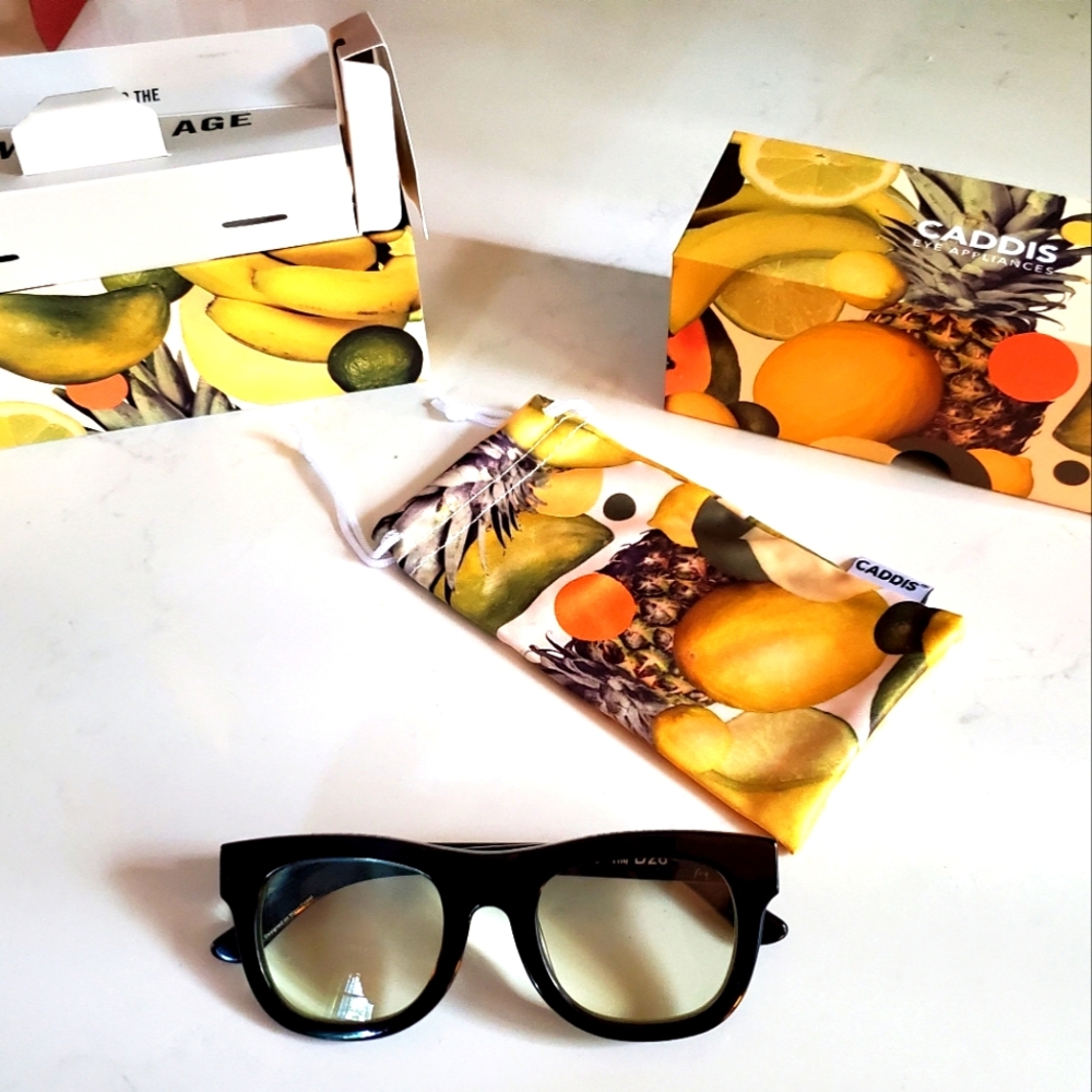 NIB Caddis D28 Blue Light Blocking Black Glossy Glasses 1.50 Mag